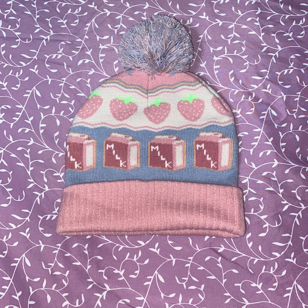 Strawberry milk beanie